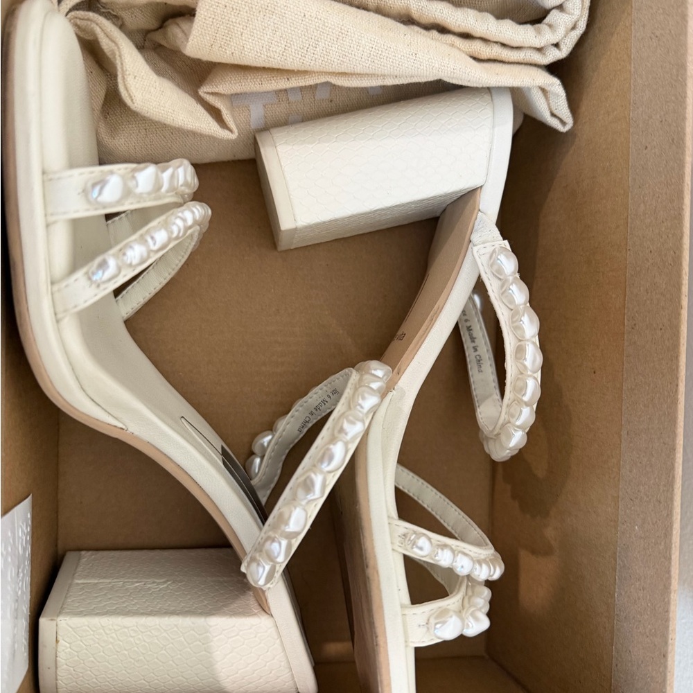 Dolce Vita Cream Pearl-Strap Block Heel Sandals